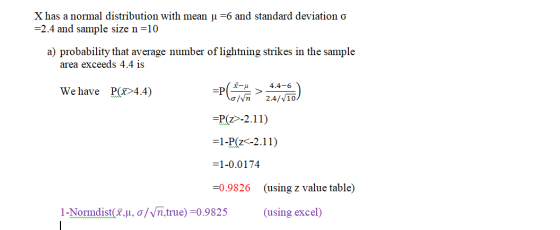 X has a normal distribution with mean u =6 and standard deviation o =2.4 and sample size n=10 a) probability that average num