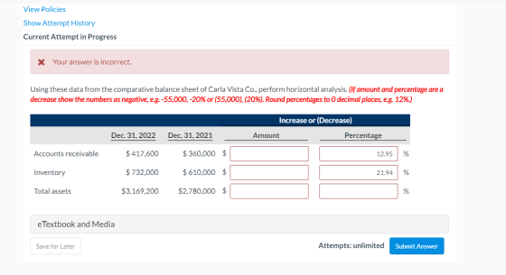 View Policies Show Attempt History Current Attempt in Progress * Your answer is incorrect. Using these data from the comparat