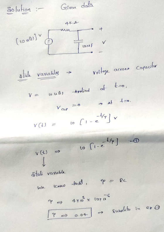 solution :- Given data 4K R (Lout] v lone capacitor slate variably → acrous voltage Applied at to, r- out) rear o at too. VCL