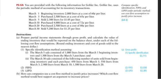 P6-6A You are provided with the following information for Gobler Inc. Gobler Inc. uses the periodic method of accounting for