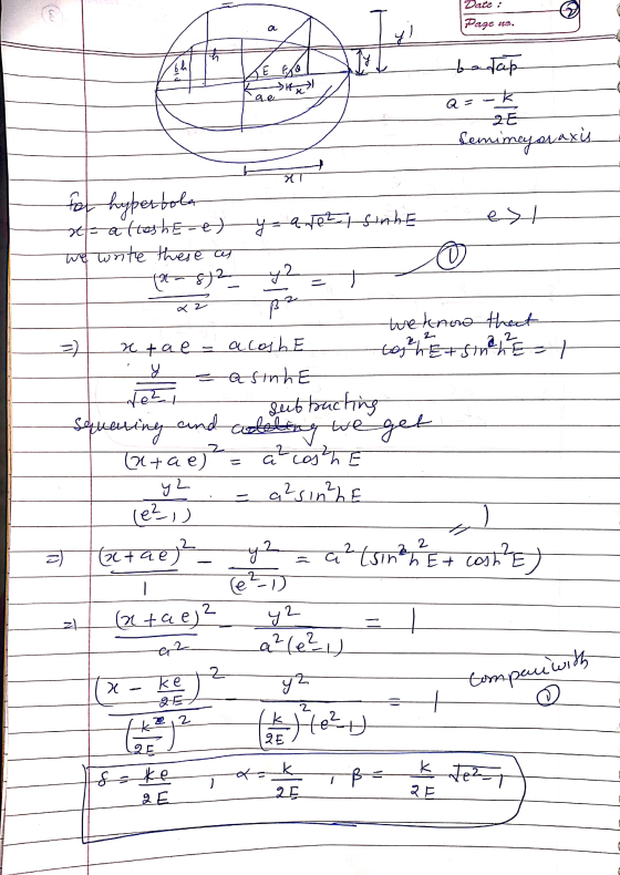 Date : Page ne. itx betap Q--ķ Semineyaraxis for hyperbola xt-alloshe-e) we write these cas y=ate2 es/ Sinhe - 872 2 0 x2 pr