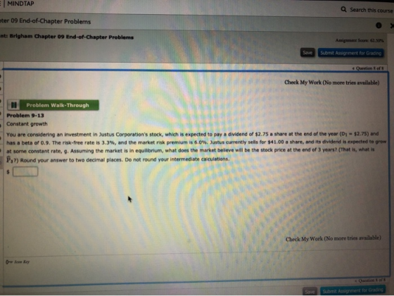 MINDTAP Q Search this course ter 09 End-of-Chapter Problems > nt: Brigham Chapter 09 End-of-Chapter Problems Assignment Score