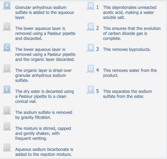 1 Granular anhydrous sodium sulfate is added to the aqueous layer. This deprotonates unreacted acetic acid, making a water so