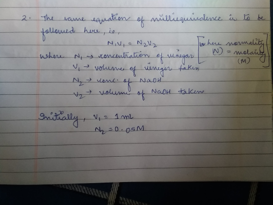 2. The same equation of mulluqurnalence is to be followed here, ie, D NINI = NzV2 to here normality where No concentration of