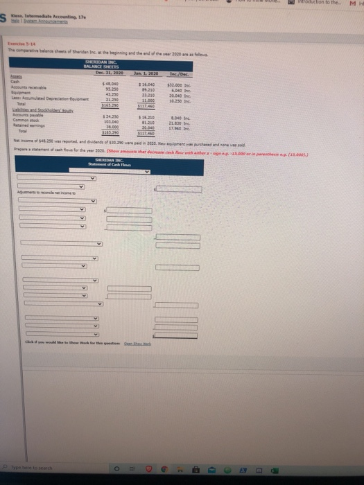 Introduction to the Mint Intermediate Account Ile 5-14 The both of Sheridan Inc. the beginning and the end the year 2020 e as