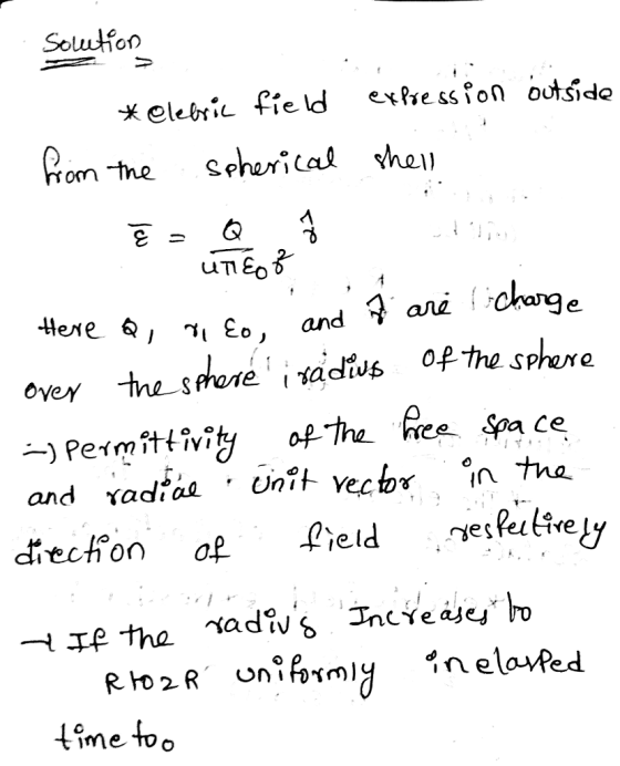 Solution xleti field exkie ss lon outside fom the Scherilal vhe and จ ane charg over te sthote i sadvs of th e Sphere ) Peィmittivity o.p.the hee Space diechon je. me to o