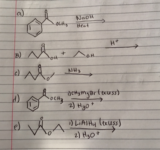 NaOH oltz Heat H+ B) Nott no x OH 2 애 NH3 D o long as go trees 7) CH3 mg Brexoss) 2) Hot LiAlHy lexuss) 2) H₃0+