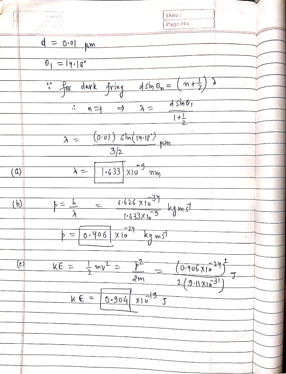Date : Page No 0.01 -Дm 0 14.18 = for dark fring = 8915 elitu Louise . na a = THI 2 a a 10.0pt sin (14.1897 und ele la) -g 1