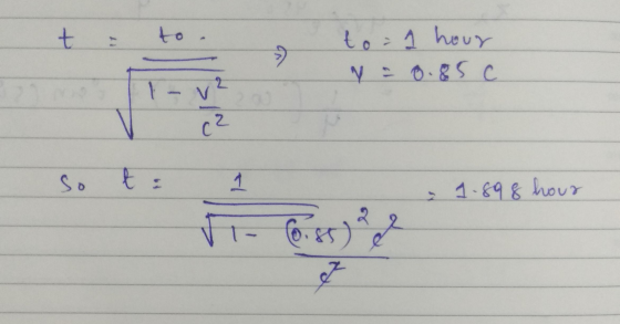 + to to = 1 hour N = 6.85 c 1-v² c² لے so 1 1-898 hour ور fo:85) of