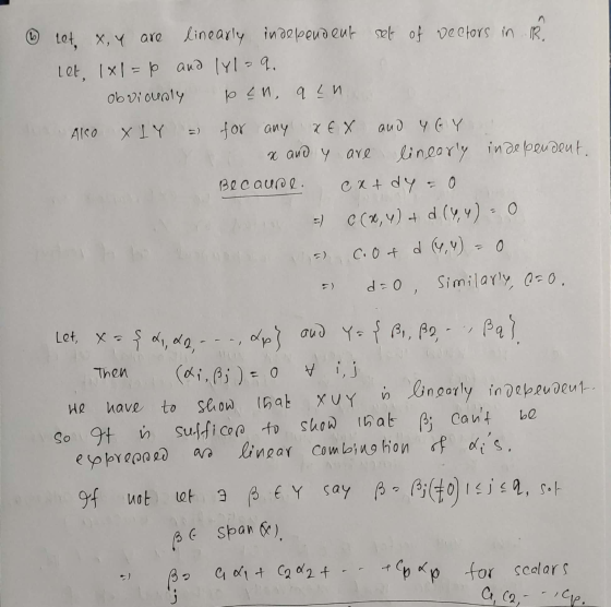 let, x, y are linearly independent set of vectors in IR. let, 1x1 = p and lyl=9. obviously pen, an Also XIY = for any xEX and