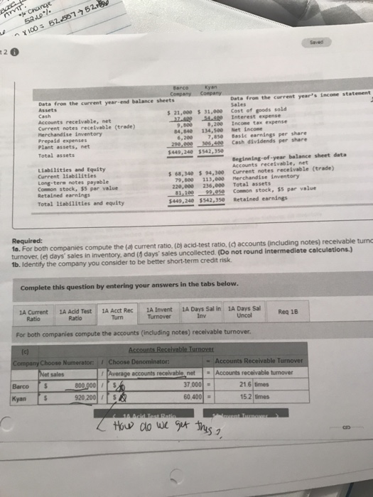 Prvi - Change SR:0 v Y 100 = 52.857752-88 Kyan Company Sarco Company Data from the current year end balance sheets $ 21,000 $