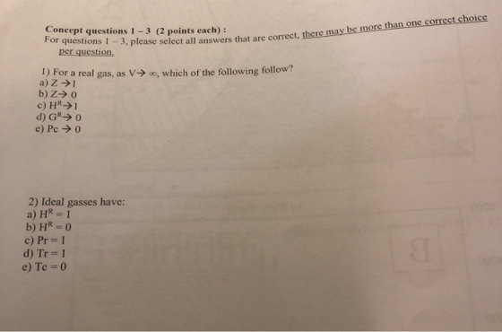 Concept questions 1 - 3 (2 points each): For questions 1 - 3, please select all answers per question. select all answers that