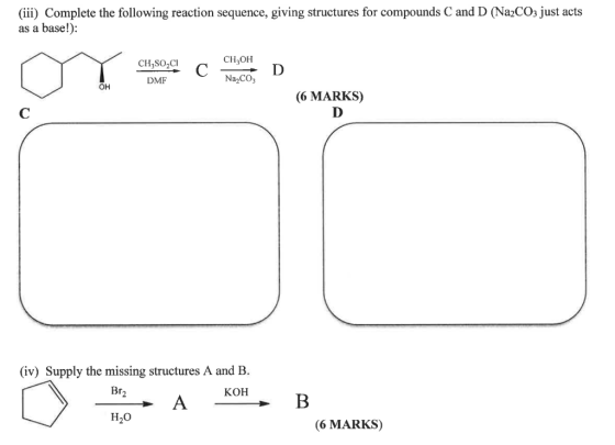 (iii) Complete the following reaction sequence, giving structures for compounds C and D (Na2CO3 just acts as a base!): CH,SOC