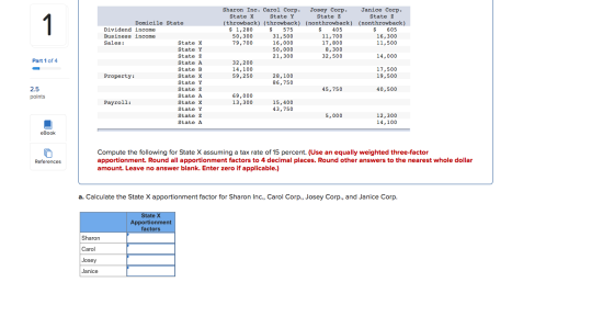 1 Part 1 of 4 Domicile State Dividend income Business income Sales : State x State Y State z State A State B Property: State