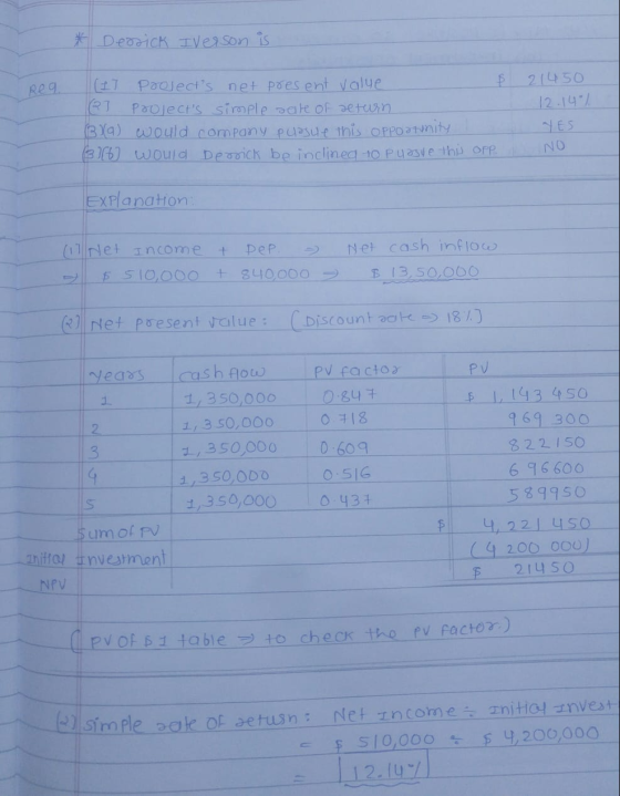 * Derrick Iverson is Reg. 12.14 % (17 Projects net present value $ 21450 @] Projects simple sake of zeturn (3a) would compa