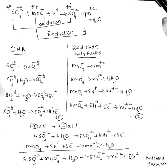 4 -2 +7 + + +2 Soo tnno th so tmn tho oxidation Reduction / Reduction half Reachy 0 wa OHR som sā? | mnogo mnta so +40 ->s