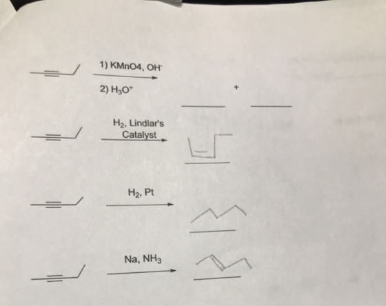 1) KMnO4, OH 2) H30+ H2, Lindlars Catalyst H₂. Pt Na, NH3