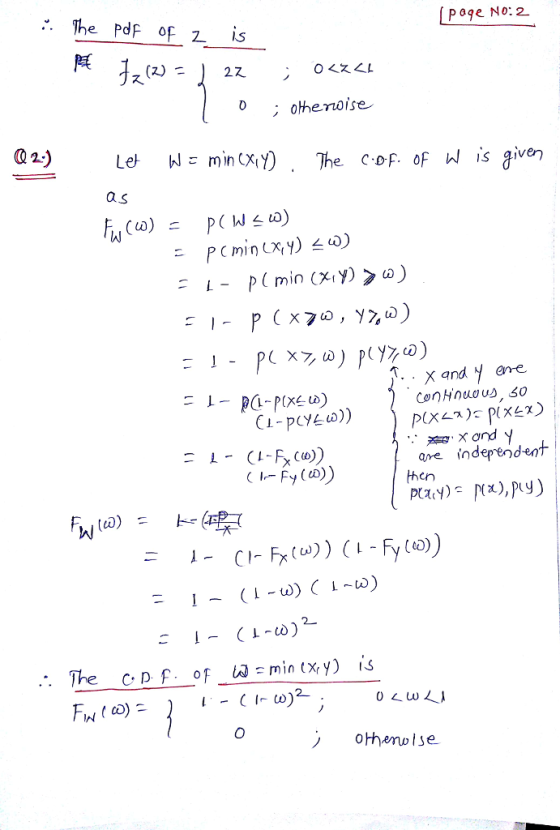 is as Pm) .. X and y are ConHnuouD, 50 are independent then The CDf amin (xy is 아henolse