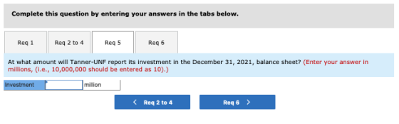 Complete this question by entering your answers in the tabs below. Reg 1 Reg 2 to 4 Reg 5 Reg 6 At what amount will Tanner-UN