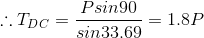 \therefore T_{DC} = \frac{Psin90}{sin33.69}=1.8P