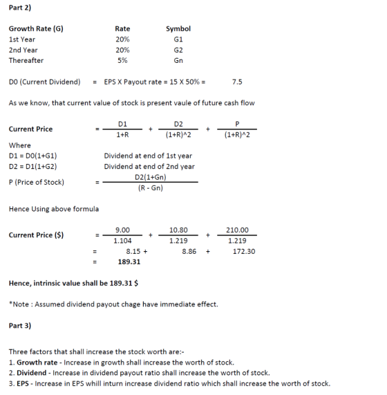 Part 2) Rate 20% Growth Rate (G) 1st Year 2nd Year Thereafter Symbol G1 G2 Gn 20% 5% DO (Current Dividend) = EPS X Payout rat