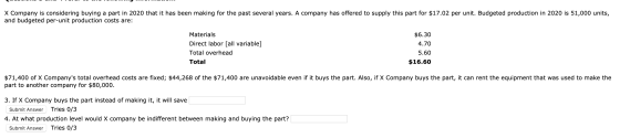 X Company is considering buying a part in 2020 that it has been making for the past several years. A company has offered to s