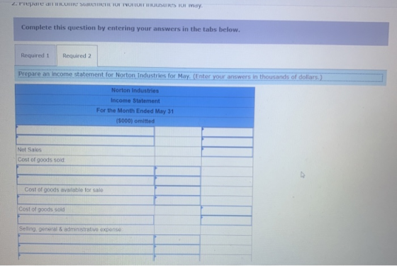2. Prepare di come Statement TO NOOIT HOUSues 101 Ividy. Complete this question by entering your answers in the tabs below.