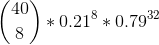\binom{40}{8}*0.21^{8}*0.79^{32}