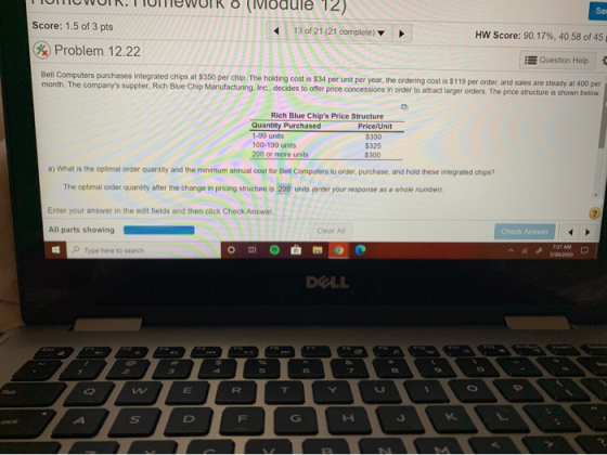 Say • Module 12) 13 of 21 (21 complete) Score: 1.5 of 3 pts HW Score: 90.17%, 40.58 of 45 Problem 12.22 Question Help Bell Co