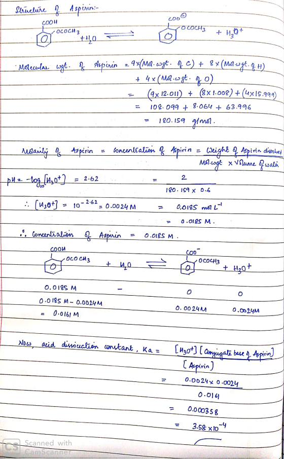 Structure of Aspirin: COoo coo4 ococ:77,0 = cocochs + Habit Molecular wgl of Aspirin 29x(Mor. wgt. of C) + 8x (Morugt. & H)