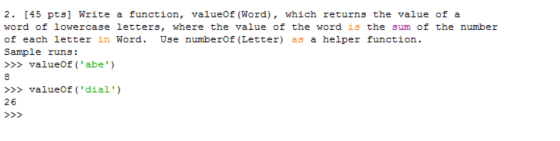 Write a function, value of (Word), which returns t