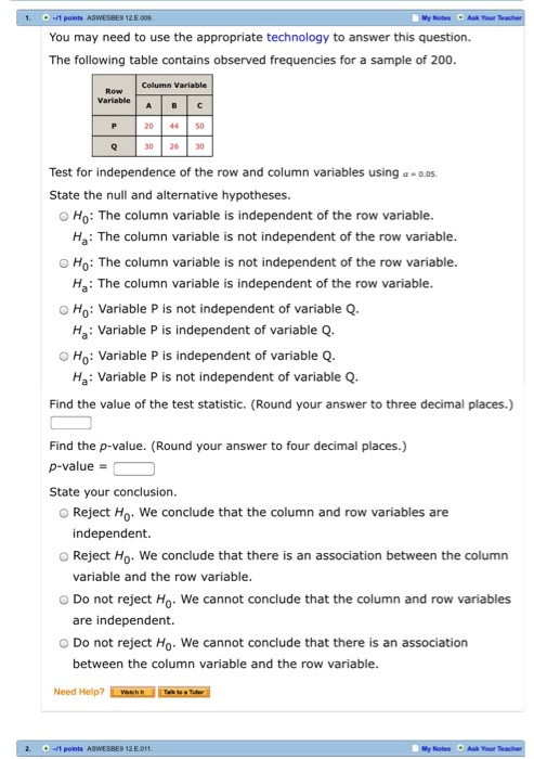 1. 01 points ASWESBE9 12.E.009. My Notes Ask Your Teacher You may need to use the appropriate technology to answer this quest