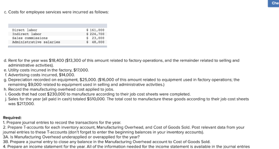 Che c. Costs for employee services were incurred as follows: Direct labor Indirect labor Sales commissions Administrative sal
