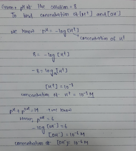 Canent pob he solutian- 8 To bind conceuhation ot tt] and ToH e know pl -log Ct Concentation of ut Cut 8=l0gut [ut] -1o COnce