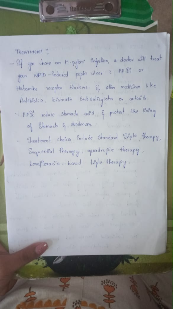 TREATMENT - If you chave an H. pylori infection, a doctor will treat your NAID -induced peptic ulcer ł PP Di or Histamine re