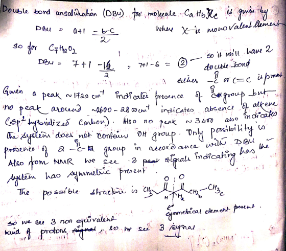 where xs monovalent llement Double bord unsalirahon (DBU) for molecule. Ca Hulle was grumen by D Bu att - bec so for C7H2O2 7