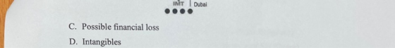 IMT Dubai C. Possible financial loss D. Intangibles
