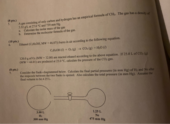bula of CH2. The gas has a density of (8 pts.) A gas consisting of only carbon and hydrogen has an empirical formula of CH2.