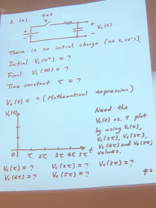 + valt) There is no initial charge (no Vc10°)) Initial V220*) = ? Final Vc () = ? Time constant T = ? Valt) = ? (Mathematical