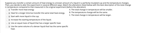 Suppose you transfer a certain amount of heat energy to a known amount of a liquid in a perfectly insulated cup and the tempe