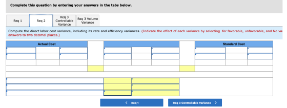 Complete this question by entering your answers in the tabs below. Reg 1 Req 2 Reg 3 Controllable Variance Req 3 Volume Varia