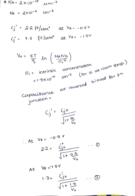 n, 2 0i intrinsic concentration 10 =1.5x 10 On-3 (For Si at room tomp) (for Si at room temp. Capacitance. ance at reversed biased for pn 22 jo Vo 13- jo +13