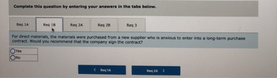 Complete this question by entering your answers in the tabs below. Req 1A Reg 1B Reg 2A Req 2B Req3 For direct materials, the