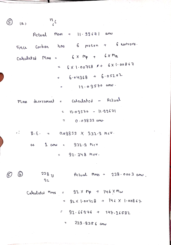 Actual moss - 11.99671 amu sinu Carbon has 6 proton + 6 neutrons. Calculated Mass = = = - 68 mp + 6x mm 6 x 1.00728 ♡ + 6x1.0