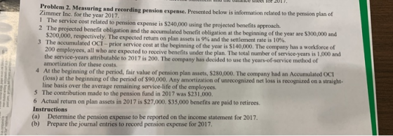 Problem 2. Measuring and recording pension expense. Presented below is information related to the pension plan of Zimmer Inc.