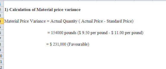 1) Calculation of Material price variance 3 Material Price Variance = Actual Quantity (Actual Price - Standard Price) 5 5 = 1