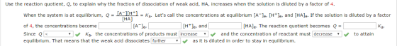 Use the reaction quotient, Q, to explain why the f