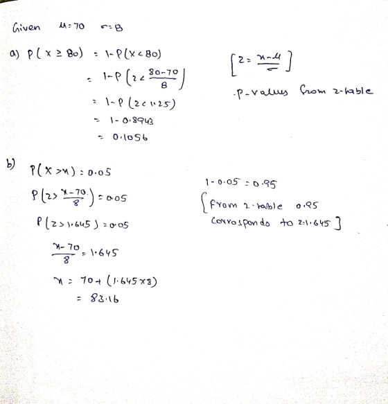 Given 11=70 nag [2: mode] = a) PCX 280) = 1-PCXC80) 31-P (2280170] 2 lp (261125) - 1-0.8943 - 0.1056 .Paralues from a table b