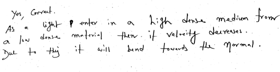Yes, Corrent, from As light p enter in a low dense . material Due to they it high dense medium deireases. then. it velocity t
