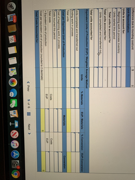 Difference due to rounding cost/unit Unit Reconciliation: Units to account for: Beginning work in process inventory Units sta